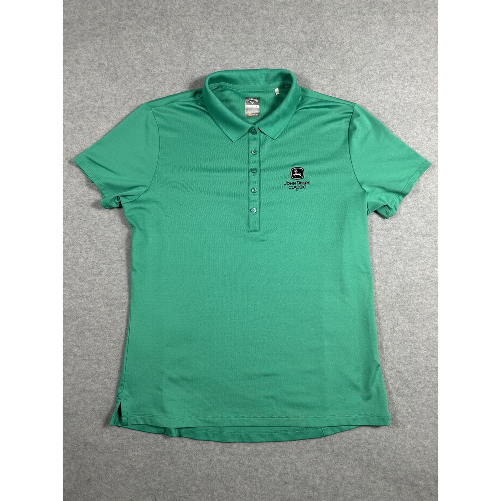 Callaway Opti-Dri John Deere Classic Womens L Green Golf Polo Embroidered Shirt